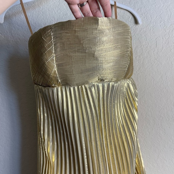 Anthropologie Let Me Be Gold Foil Pleated Strapless Midi Dress Size XS NWT - Picture 9 of 13